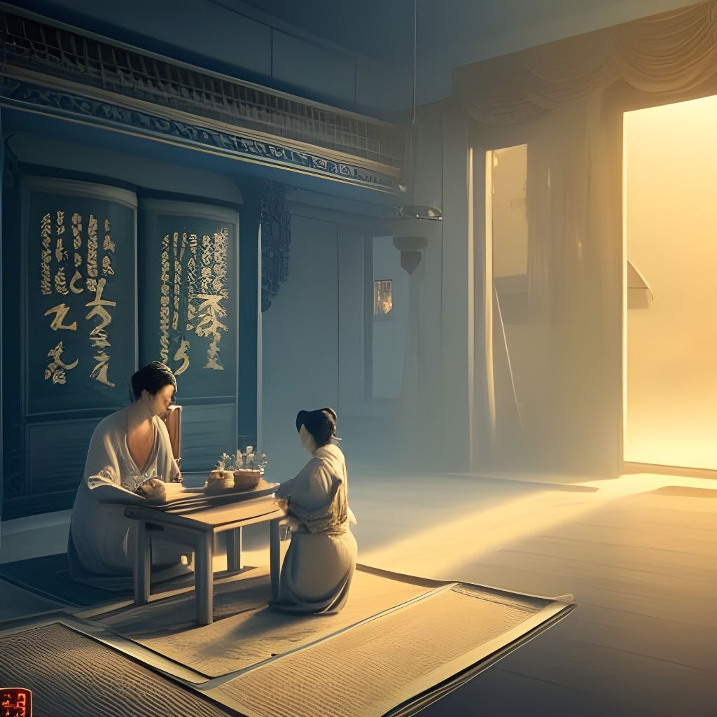 Dramatic Blue Tea Ceremony: Digital Matte Painting