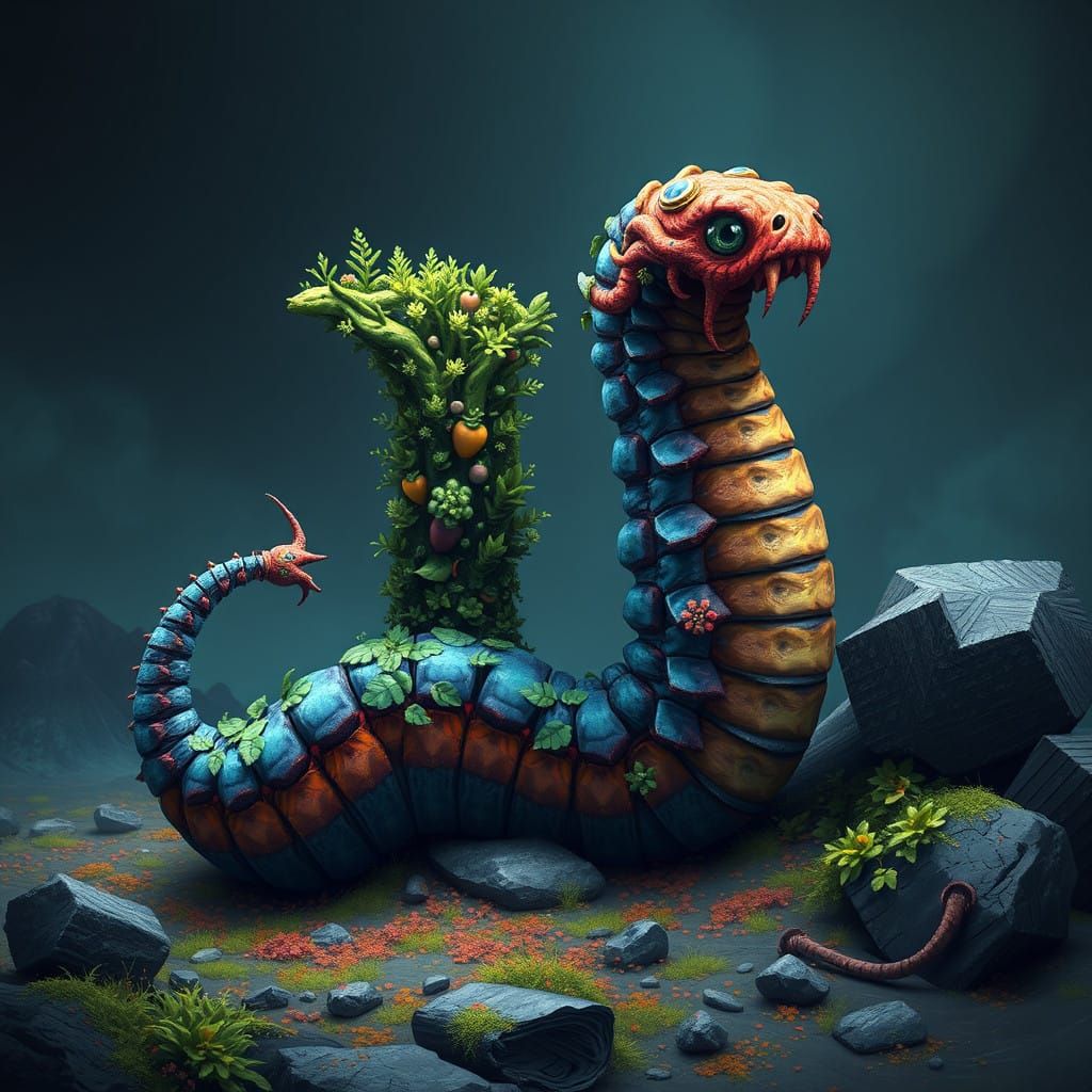 Wonderful Stylized Worm Blending Digital and Organic Element...