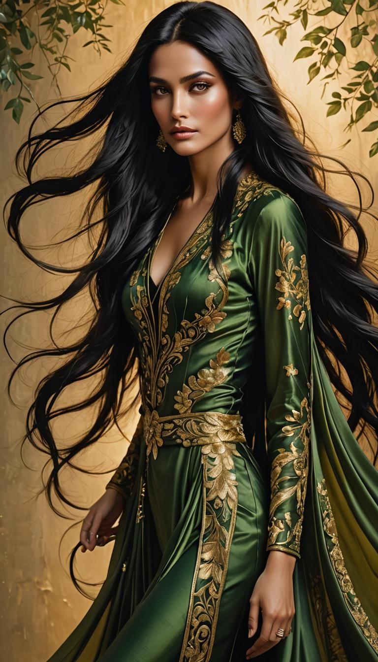Elegant Woman with Flowing Hair in Twilight