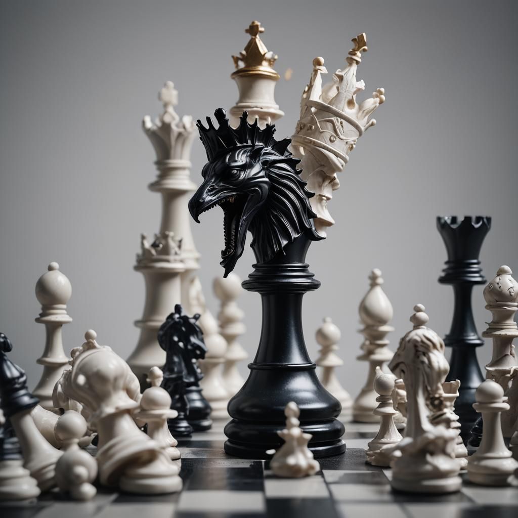 Chess Rook Captures Queen: Photorealistic Matte Painting
