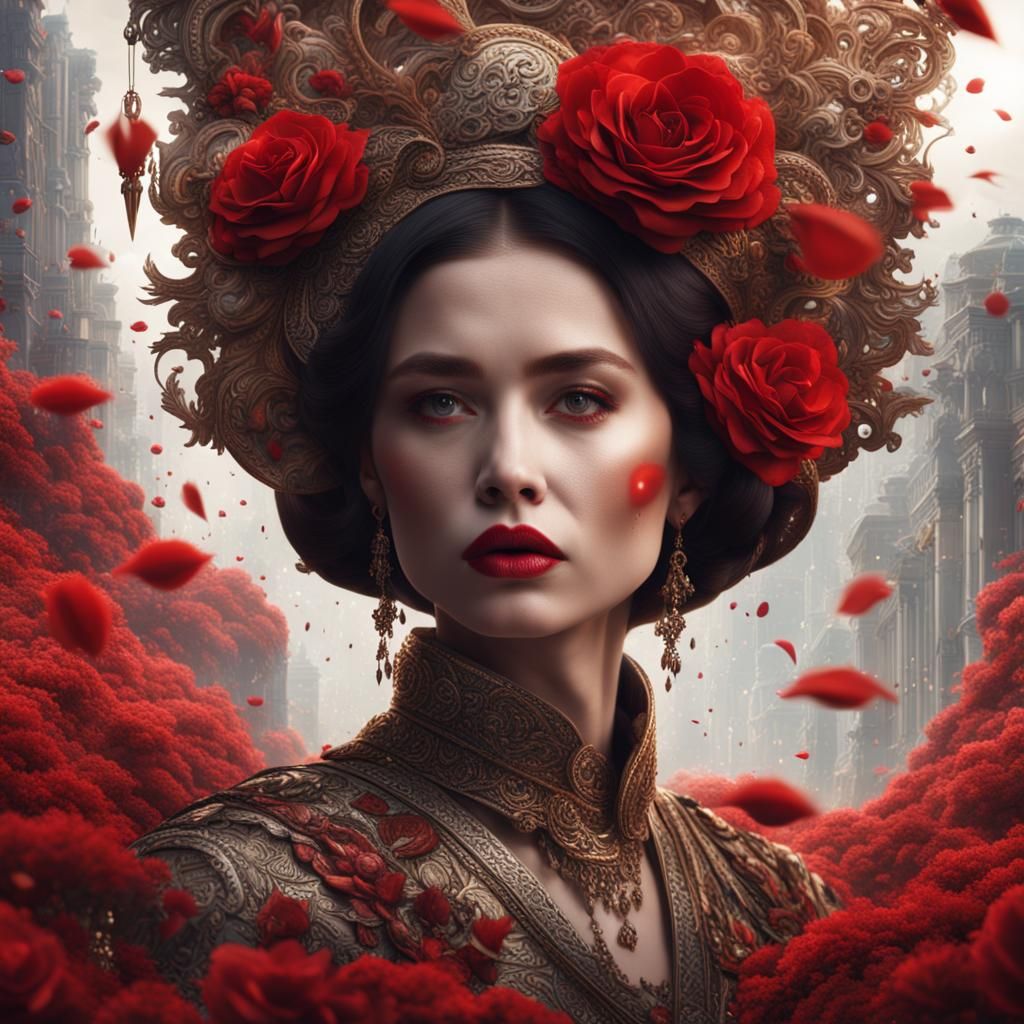 Dramatic Portrait of Woman with Red Lips