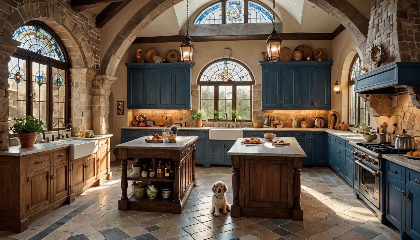 Italian Renaissance Kitchen with Puppy, 8K