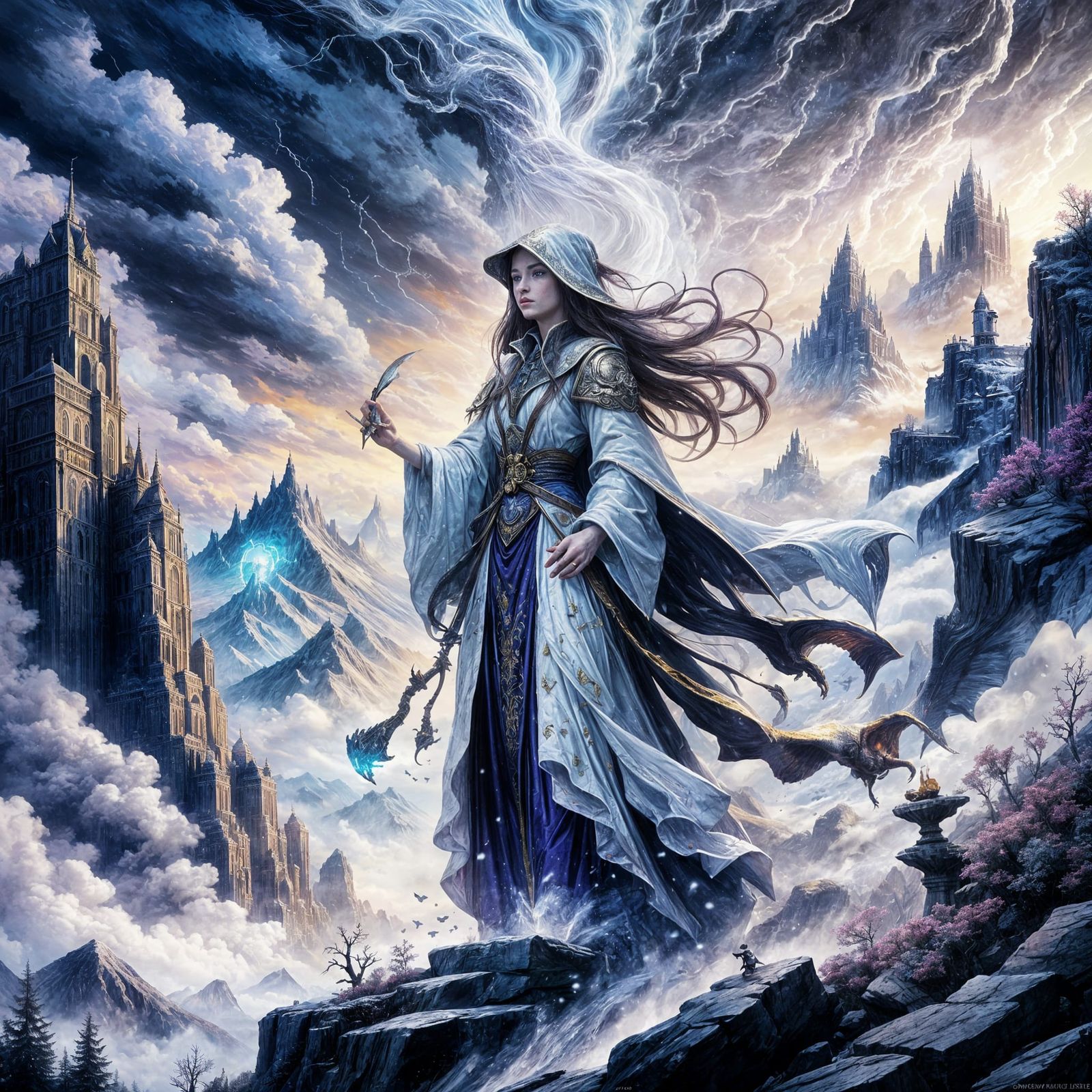 Epic Dark Fantasy Female Mage, Digital Art