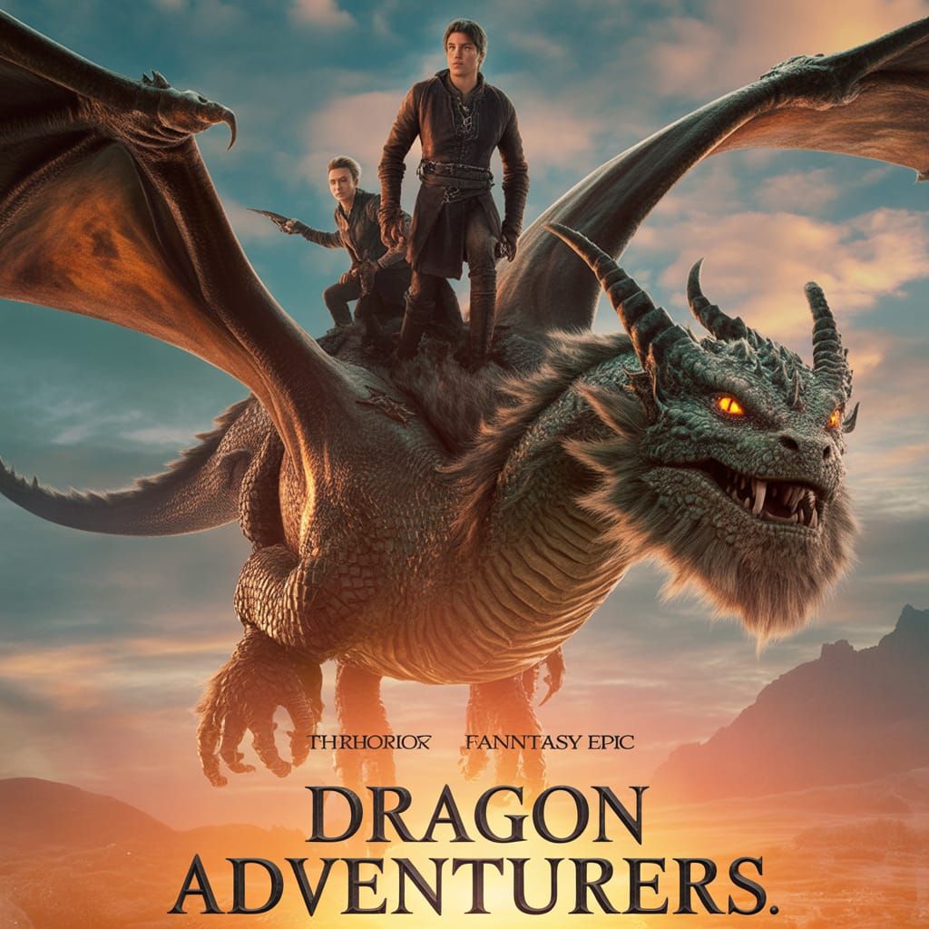 Movie poster for a 2020s Fantasy Epic. "Dragon Adventurers."