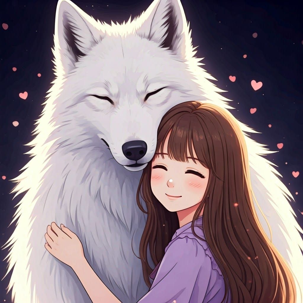 Wolfie and Miyeon hugging