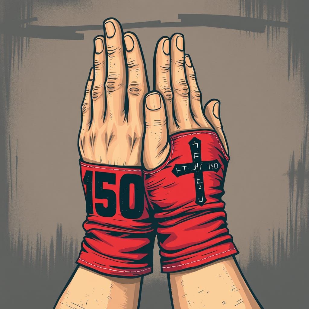 Hands in Prayer with Boxing Wraps: Street Art Style