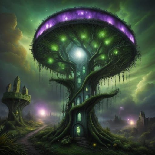 Surreal Dreamlike Castle Glows in Twilight