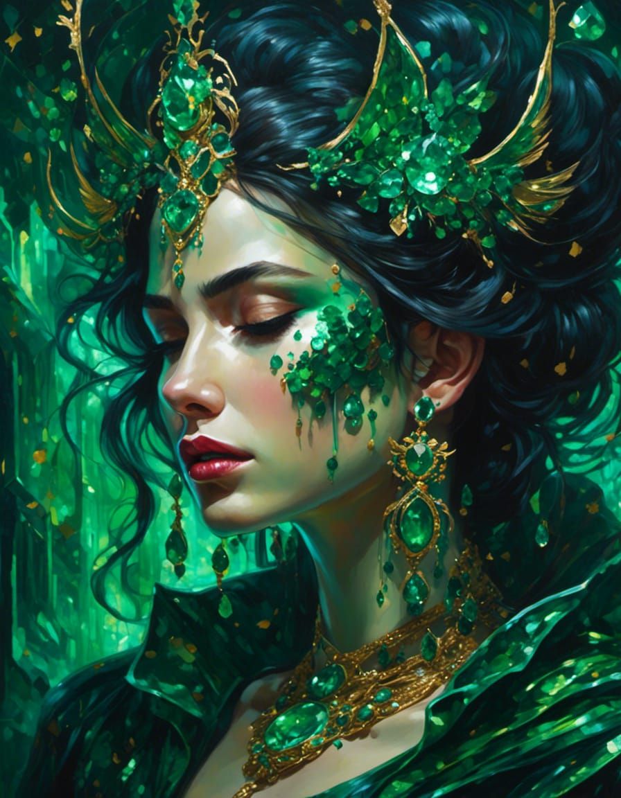 Emerald Bleeding Woman in Dark Fantasy Graffiti Art