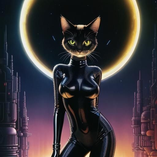 Adorable Cat in Retro-Futuristic Sci-Fi Style