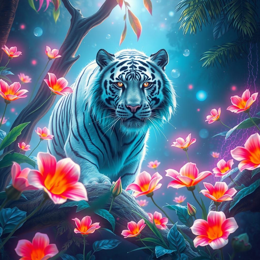 Neon Enchanted Forest Goddess Whitetiger