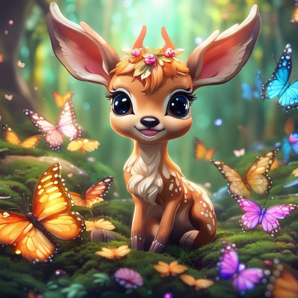 Chibi Deer Fawn in Fantasy Forest