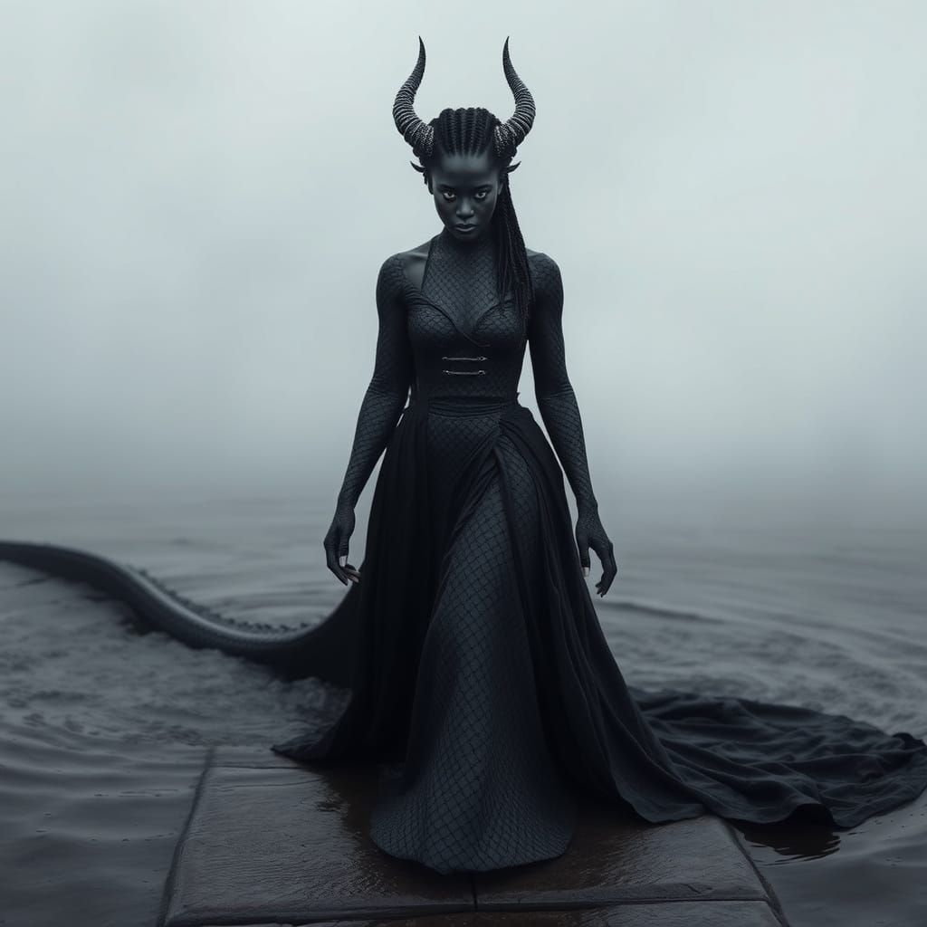 Ebony Goddess Emerges from Dark Waters as a Majestic Black D...