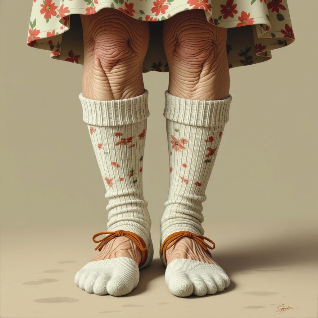 Hyper-Realistic Socks Mimicking Elderly Woman's Legs