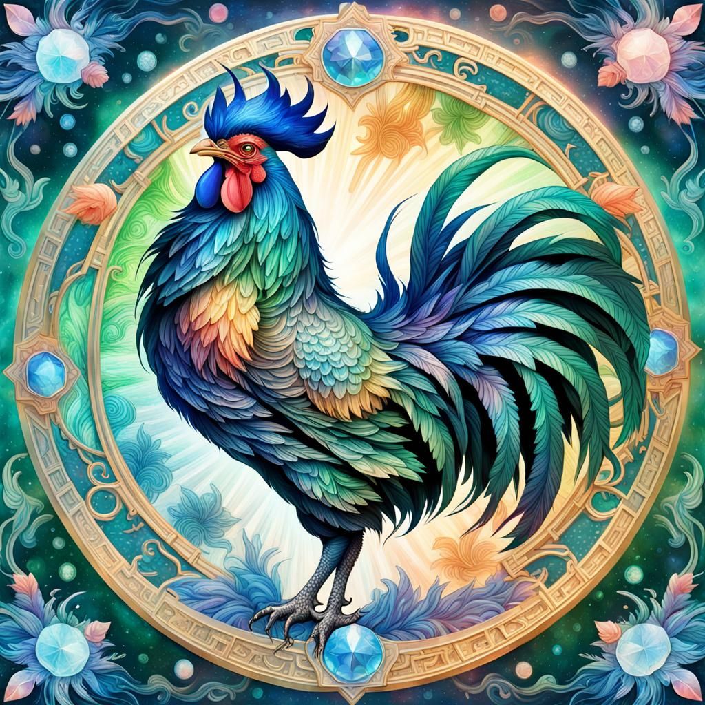 Crystal Chinese Zodiac Rooster in Astral Colors