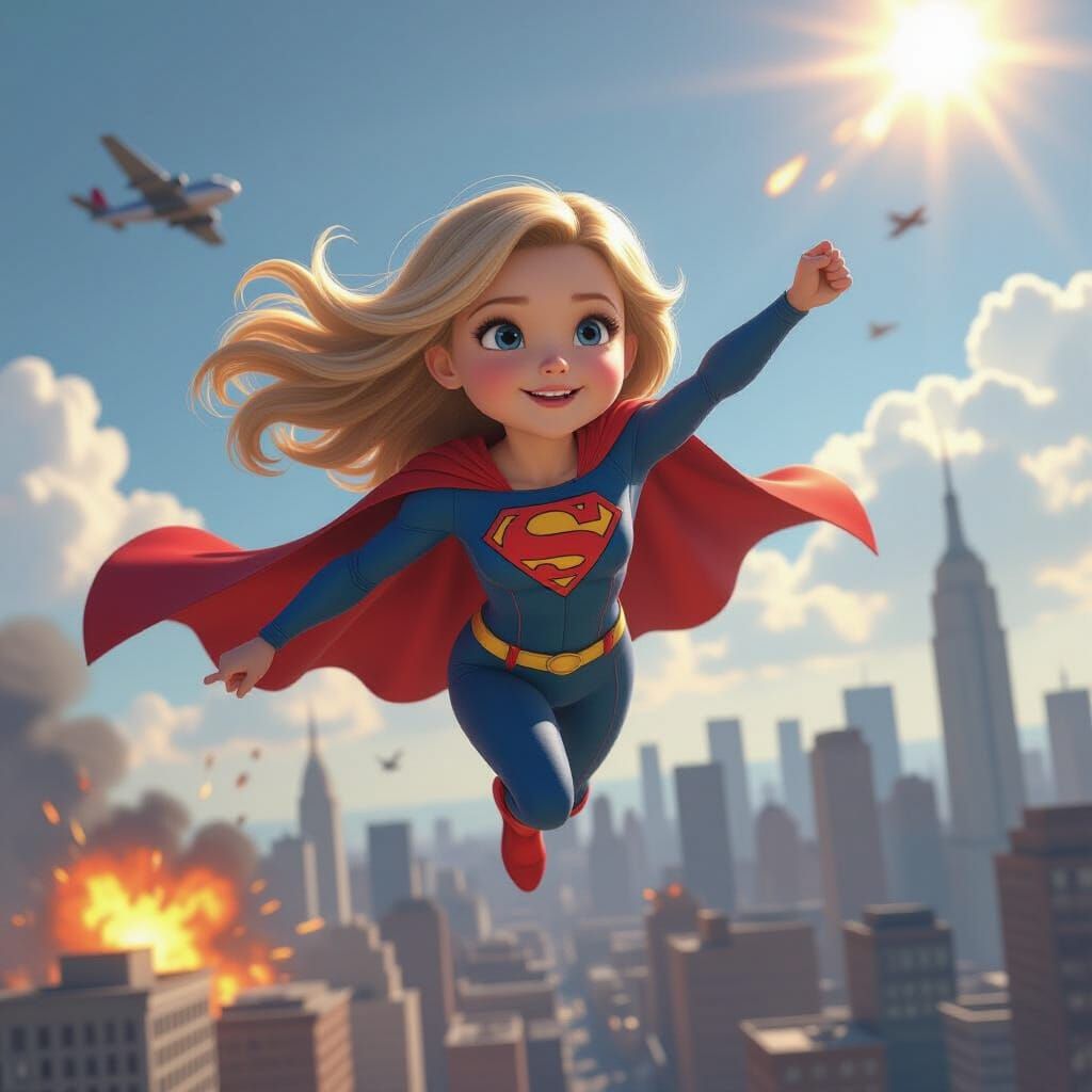 Supergirl Soars Over City in Pixar Style