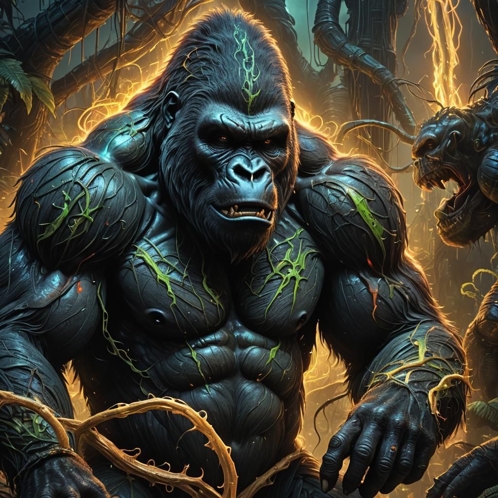 Venomous Gorilla in Dark Fantasy Style