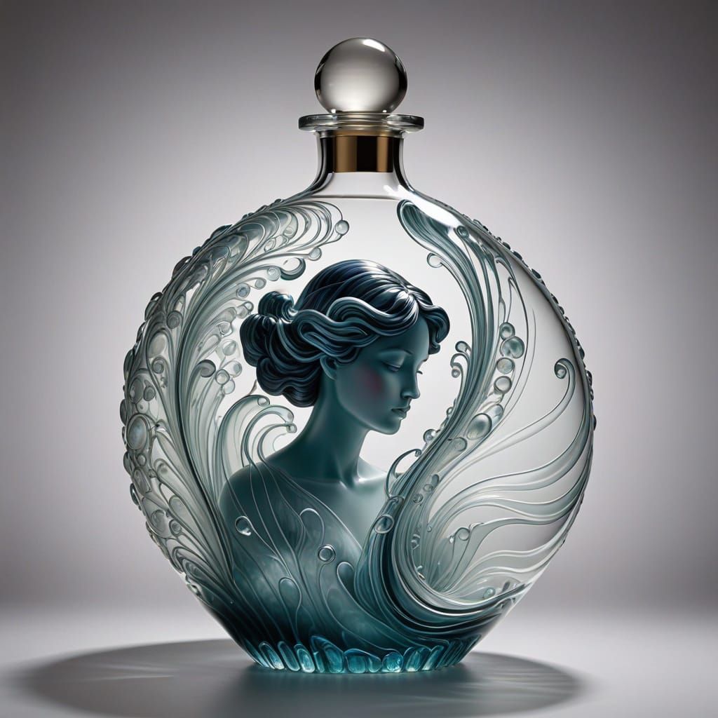 Ethereal Glass Woman Bottle Art Nouveau Sculpture