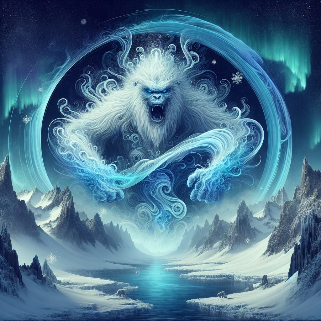 Ethereal Arctic Ape Ascends in Winter Storm
