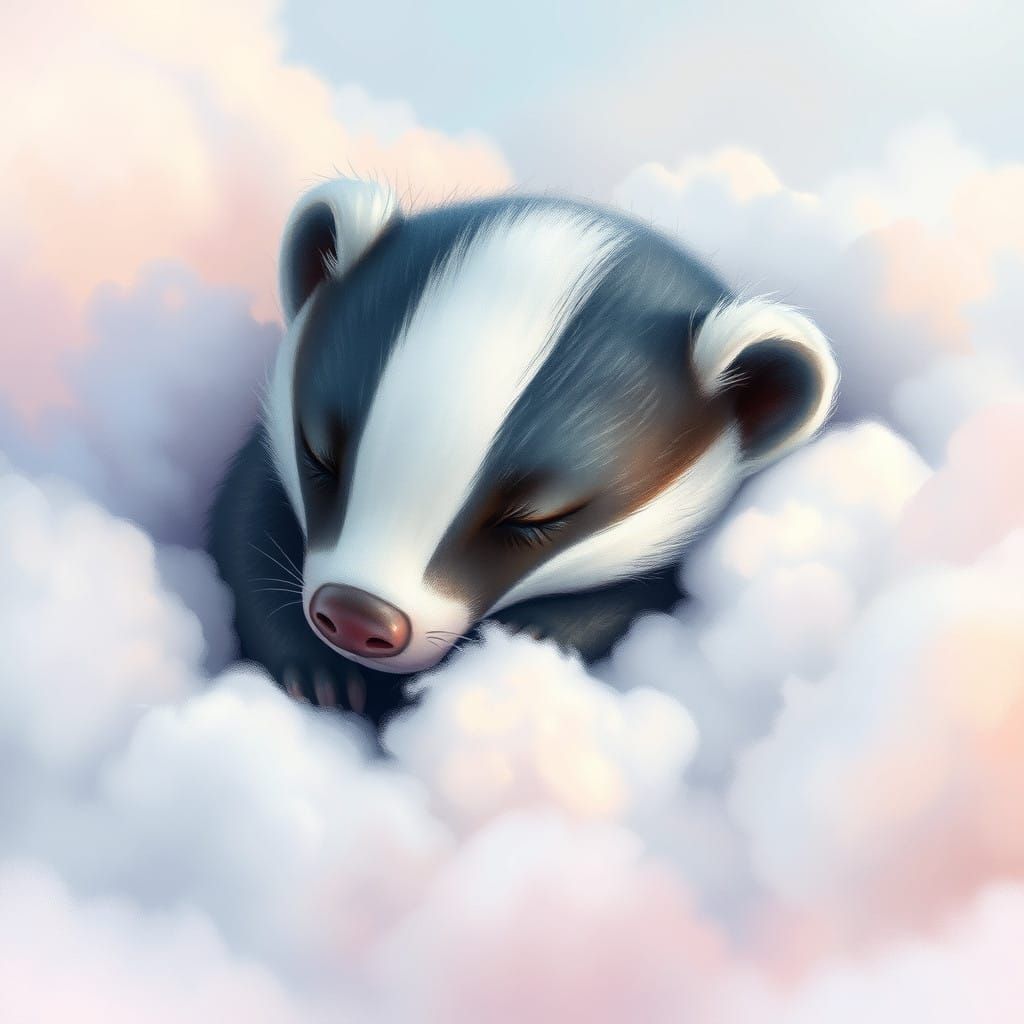 Dreamy Baby Badger Made of Soft Blue Clouds in Whimsical Wat...