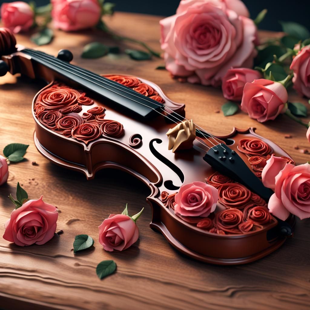 Chocolate violin and roses