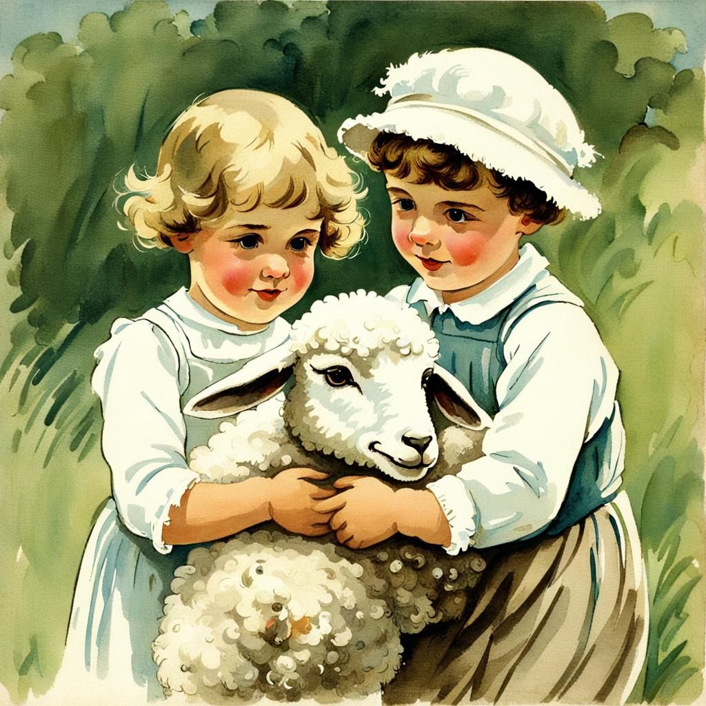 Children playing with a Lamb