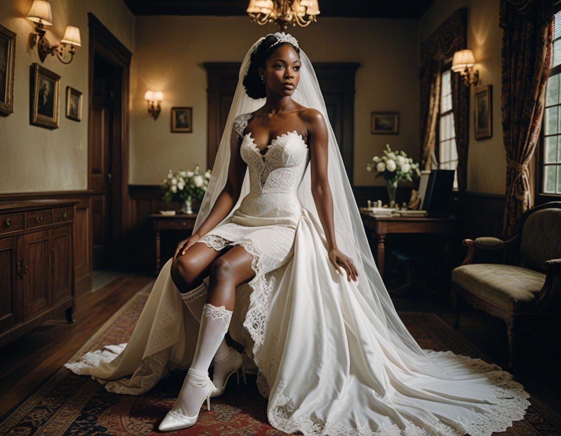 African American Bride in Short Bridal Gown, Cinematic Film ...
