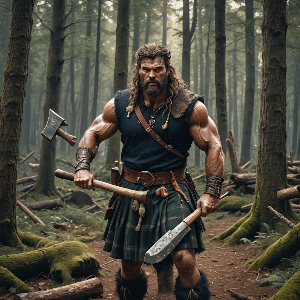 Hyperrealistic Scottish Woodsman in Traditional Dress