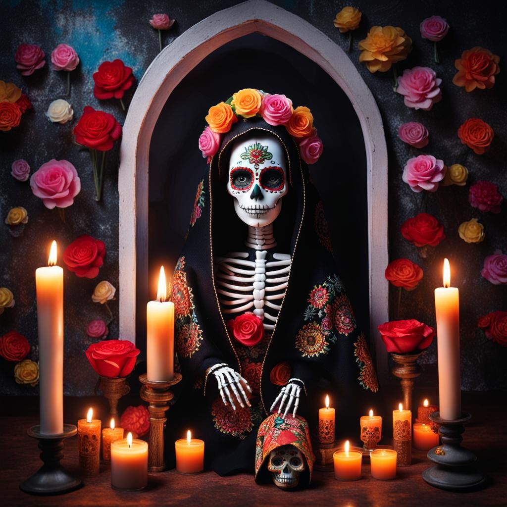 Sinister Sugar Skull Barbie Doll with Flowers