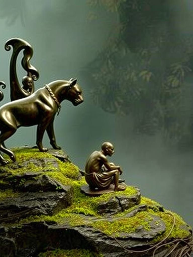 Marble Panther Sculpture in African Jungle