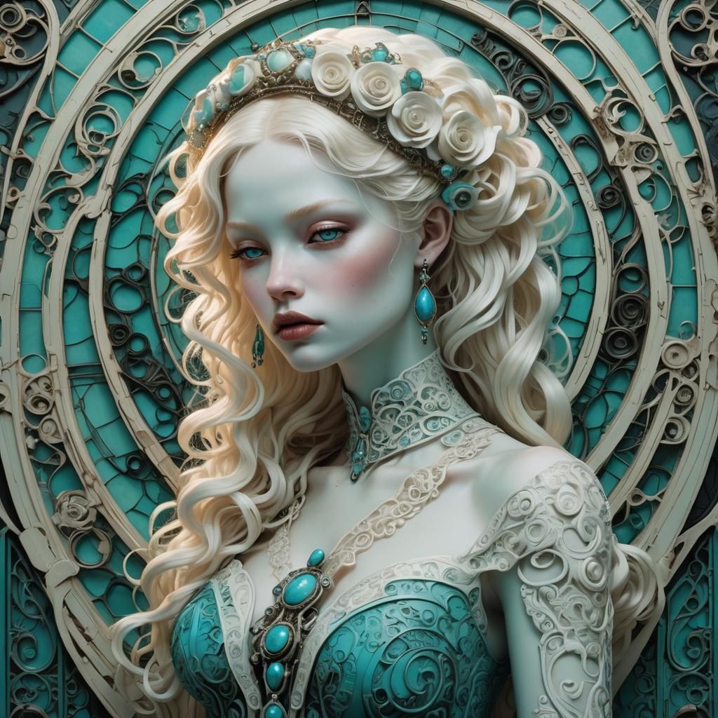 Albino Femme Fatale in Turquoise Art Nouveau