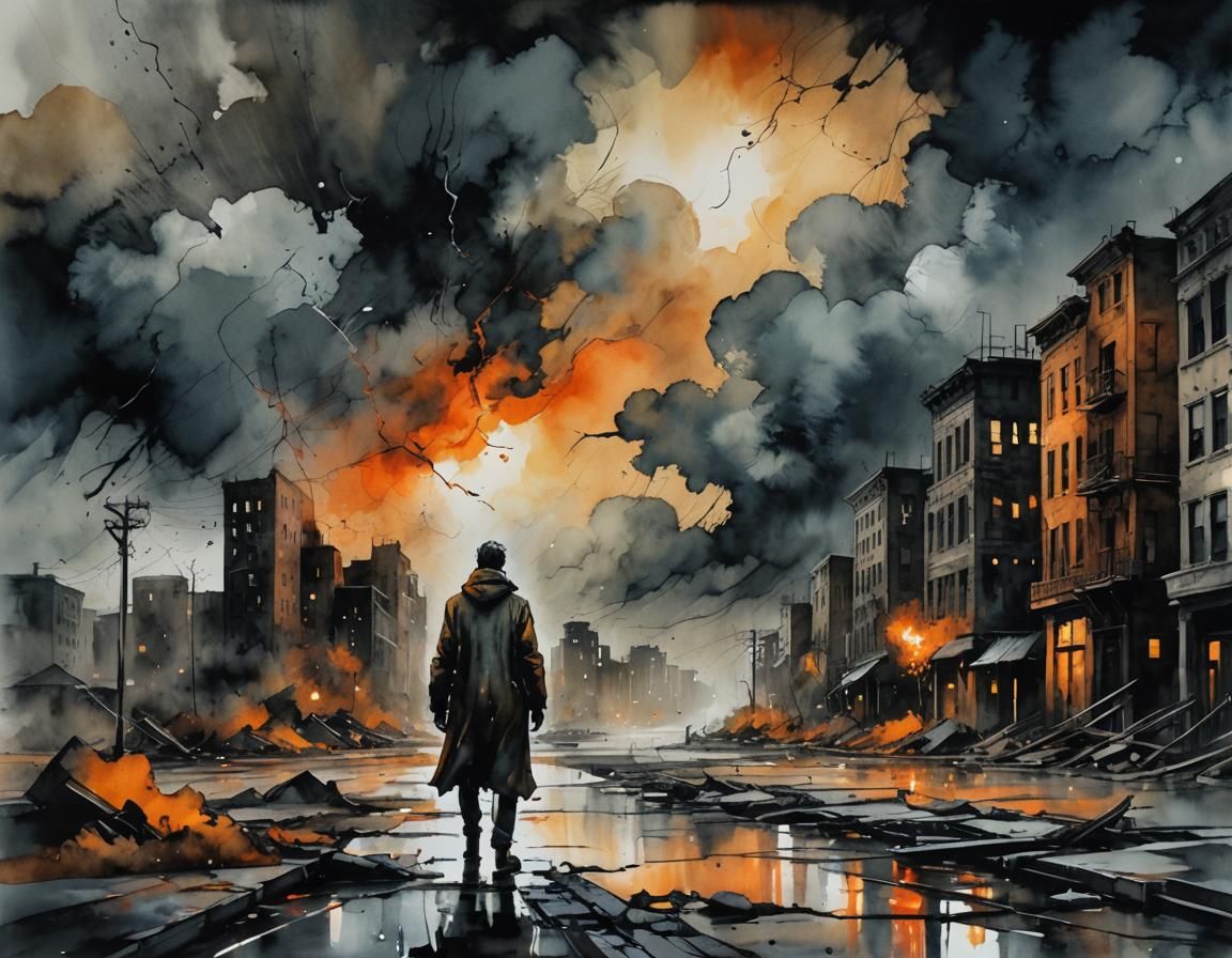 Stormy Cityscape: Expressive Landscape Painting