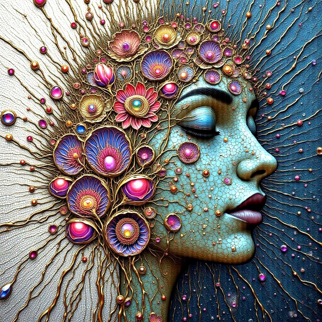 Goddess Sculpture with Whimsical Elements and Golden Light