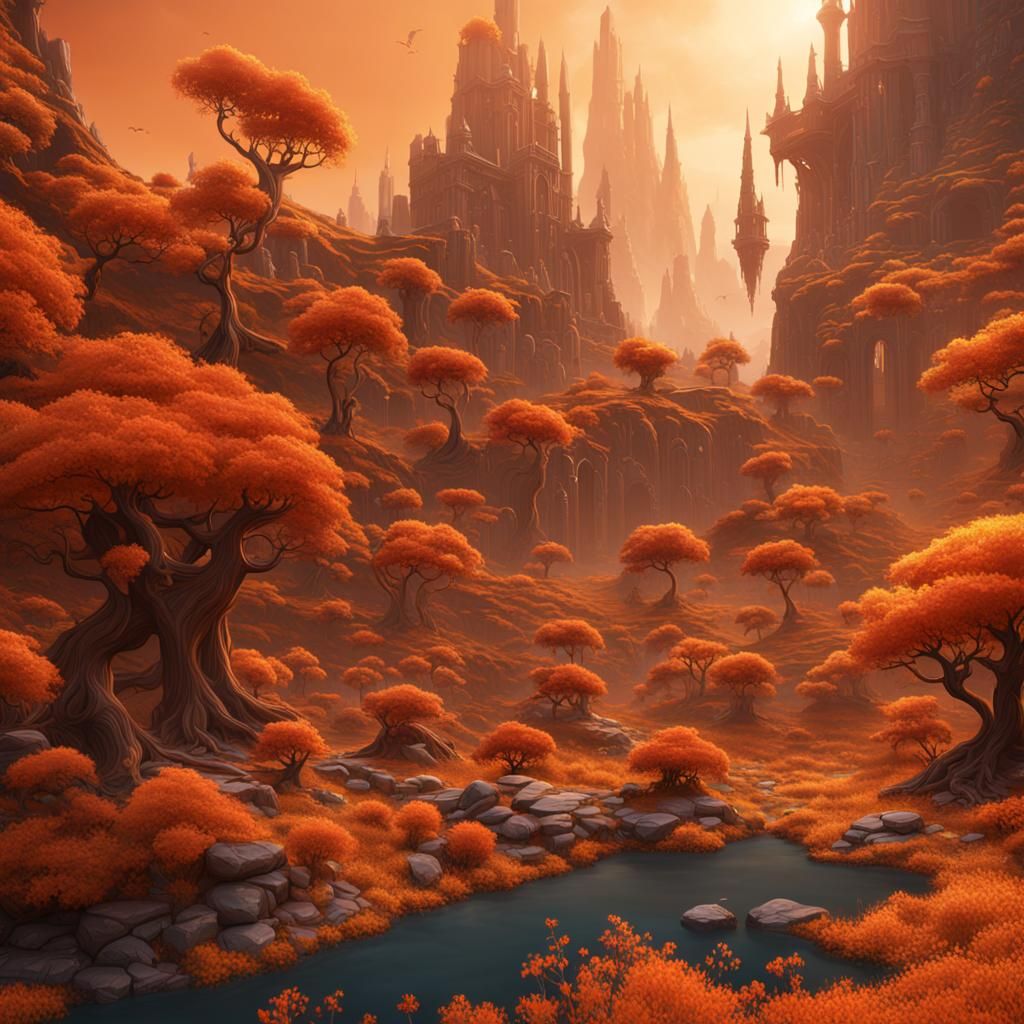 Fantastical Orange Landscape Concept Art