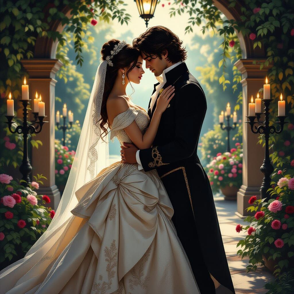 Noblewoman's Forbidden Embrace with Mysterious Stranger