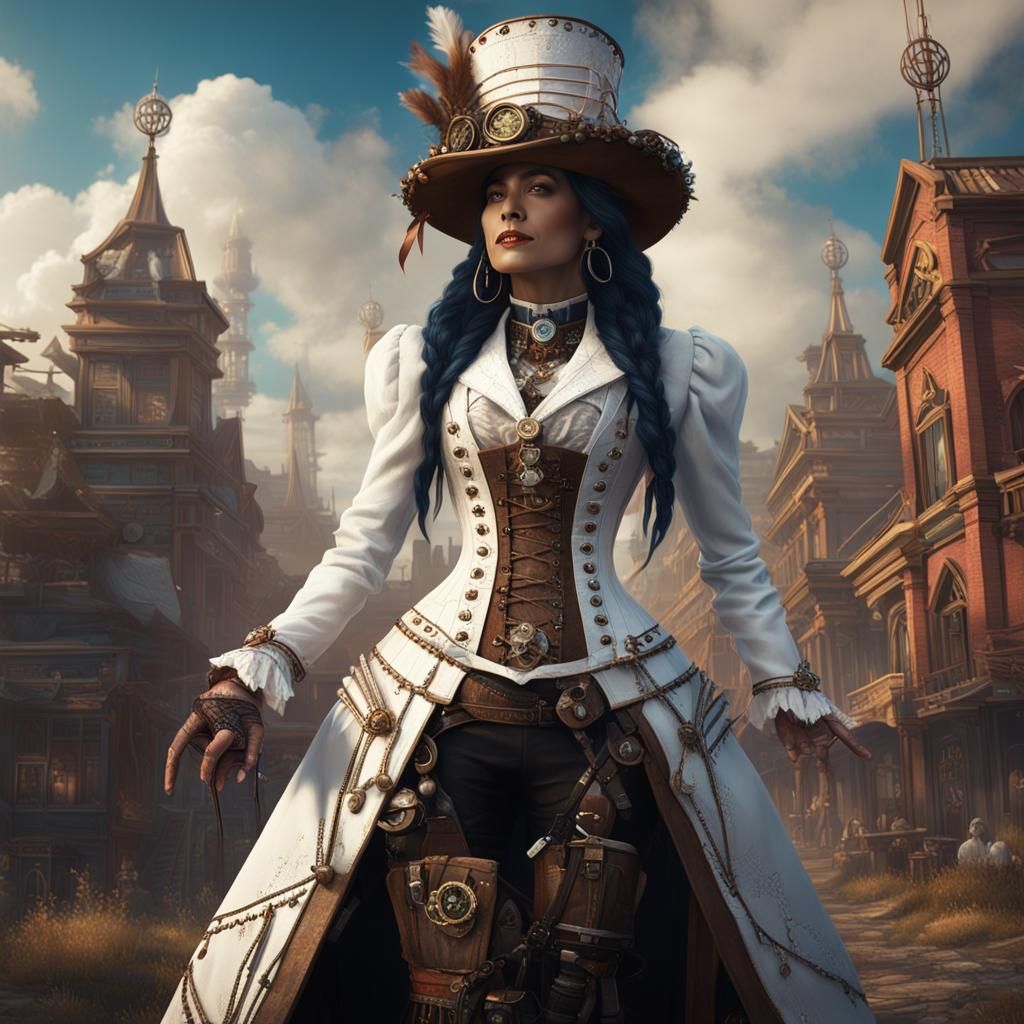 Steampunk Native American Woman in Detailed Matte Painting