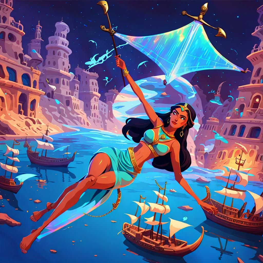 Scheherazade with Holographic Scimitar, Storybook Illustrati...