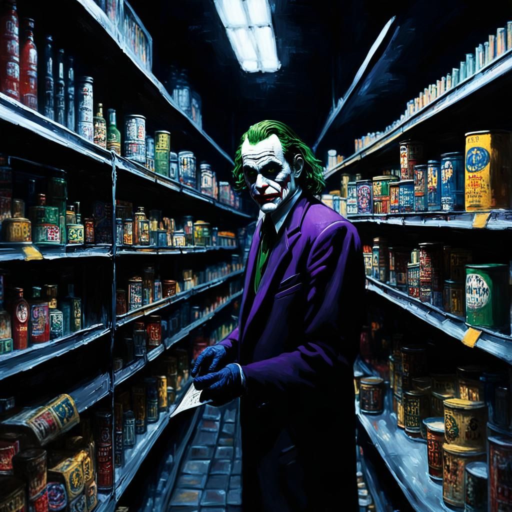 Joker's Grocery Run: Gothic Film Noir Scene