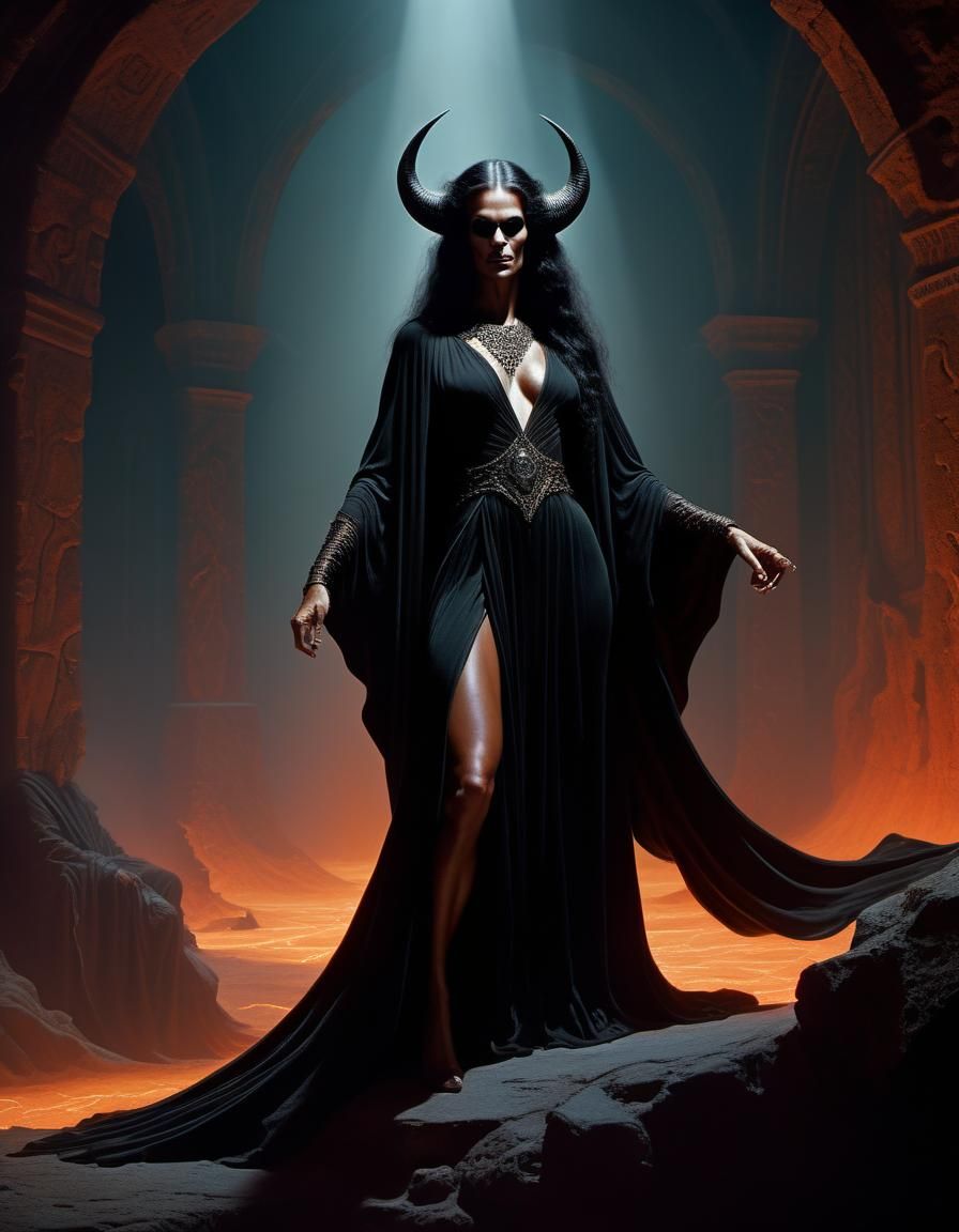 Succubus in Dungeon, Vintage Cinematic Photo