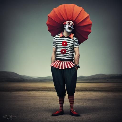 Sad Clown in Circus Landscape