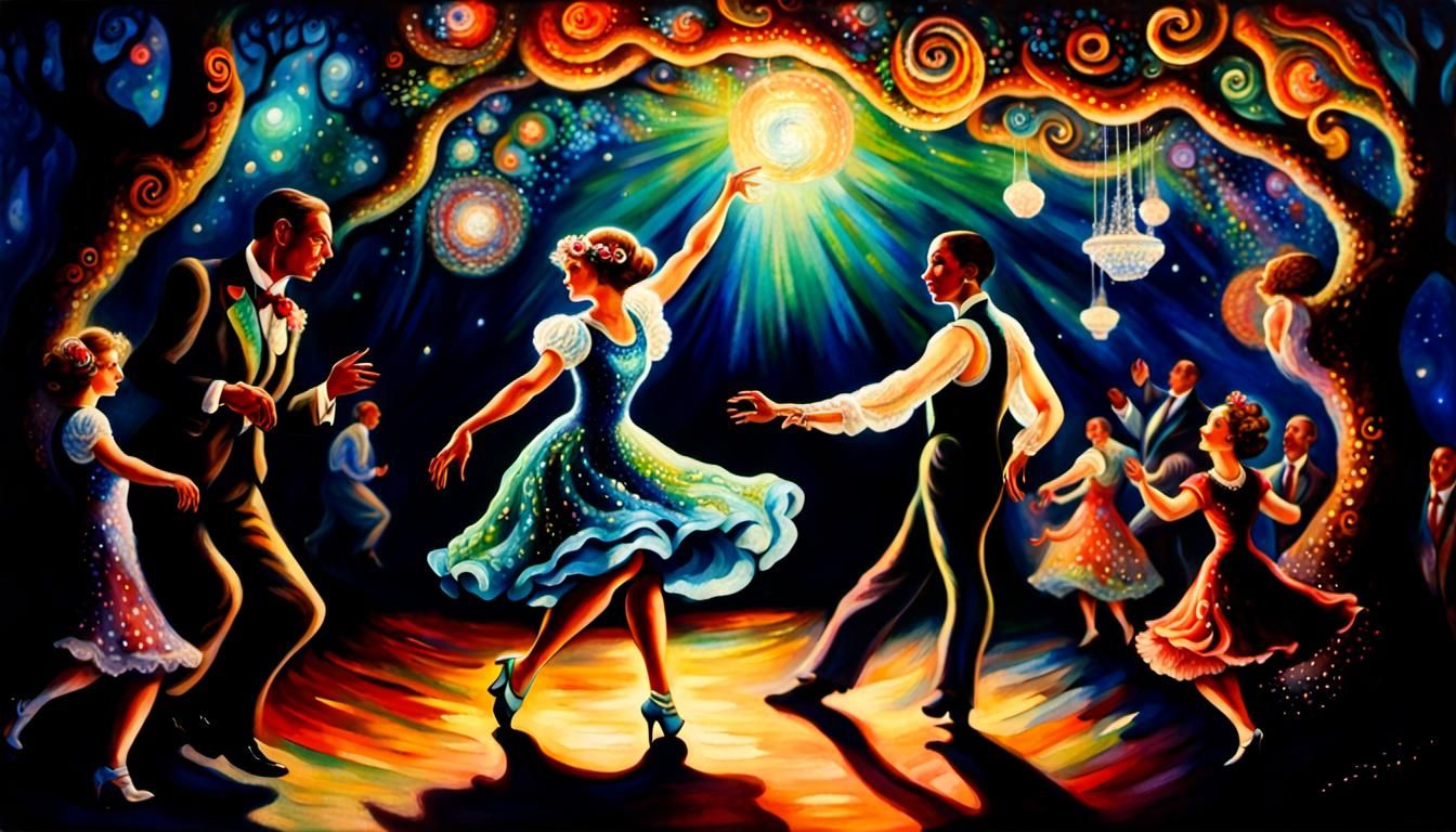 Surreal 1930s Swing Dance Hall Art