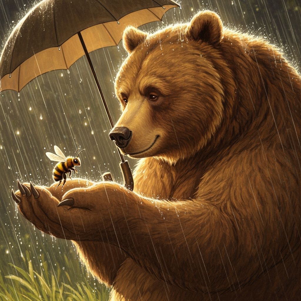 Grizzly Bear Protects Bee in Rain