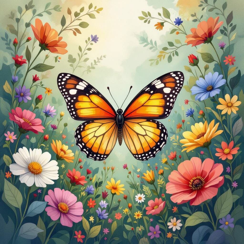 Perplexed Butterfly in Whimsical Garden Art