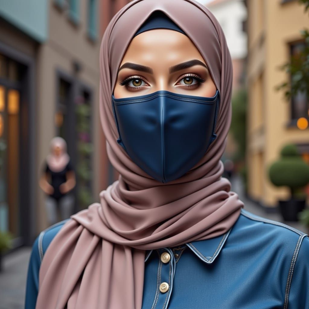 Beautiful Hijab Student in Stylish Denim Gown