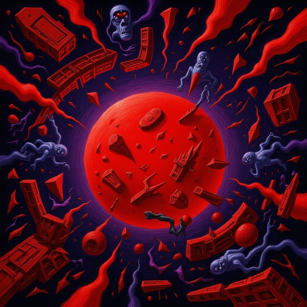 Mars Glows Over Chaotic Vortex of Fragmented Realities