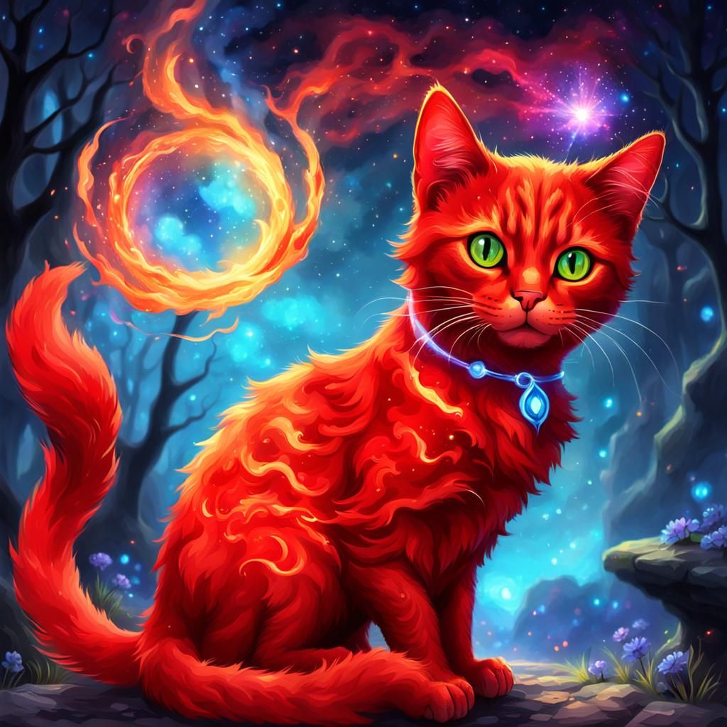 Fiery Red Magical Cat Image