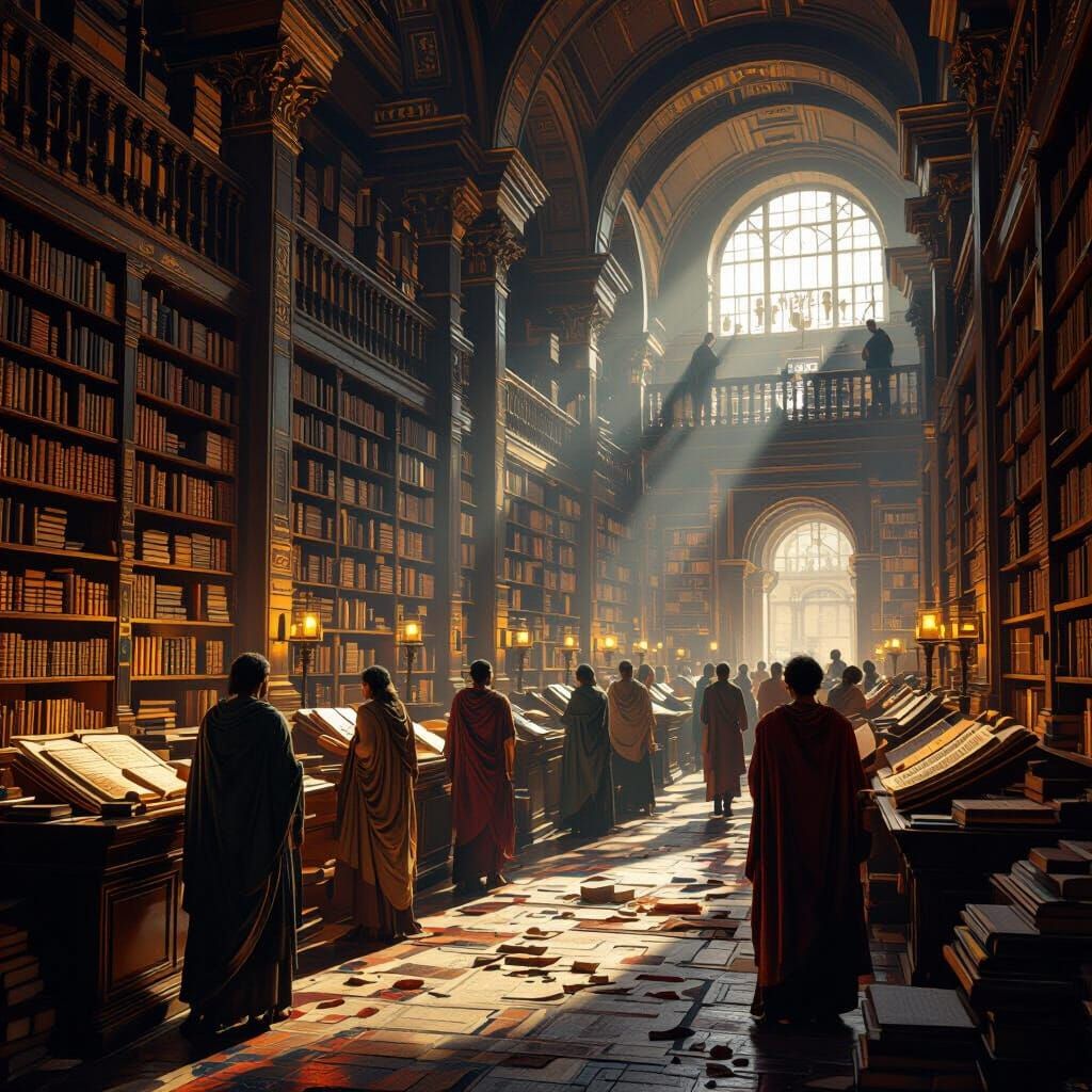 Ancient Library of Alexandria in Detailed Matte Painting Sty...