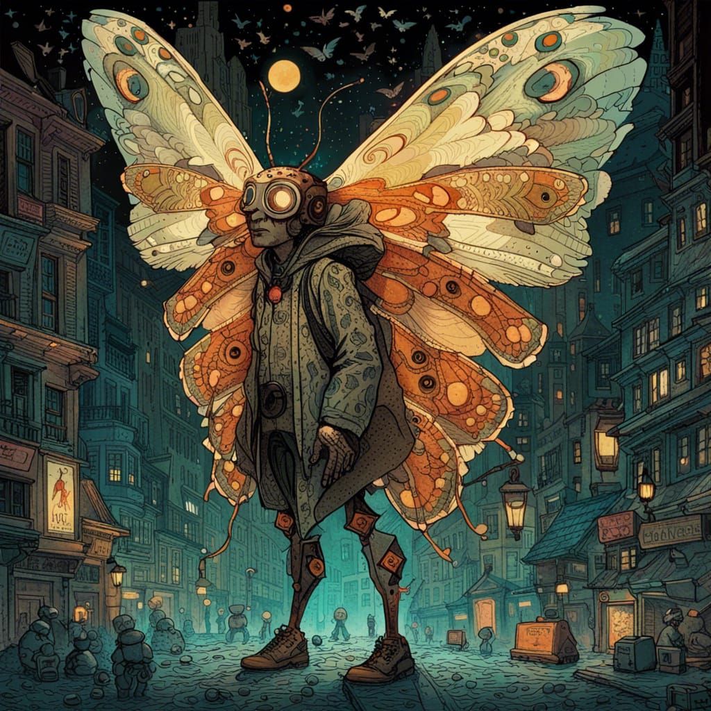 Moth-Man Digital Illustration in Fantasycore Style