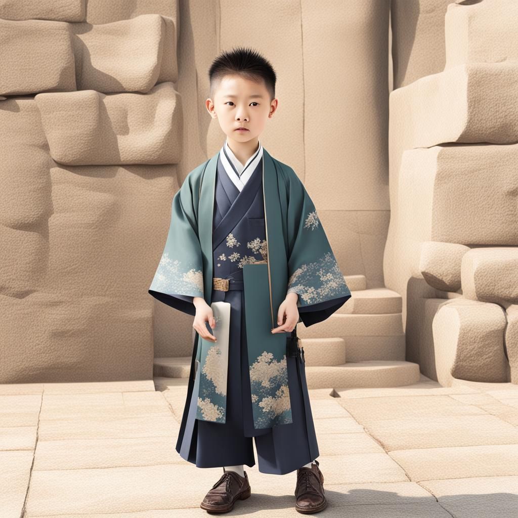 Boy in Traditional Chinese Clothing Reading