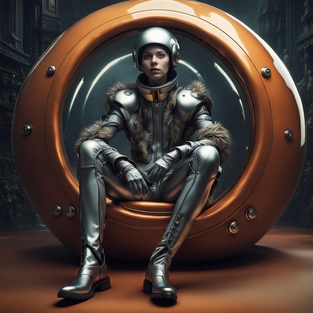 Man in Chrome Sphere: Futuristic Sci-Fi Art