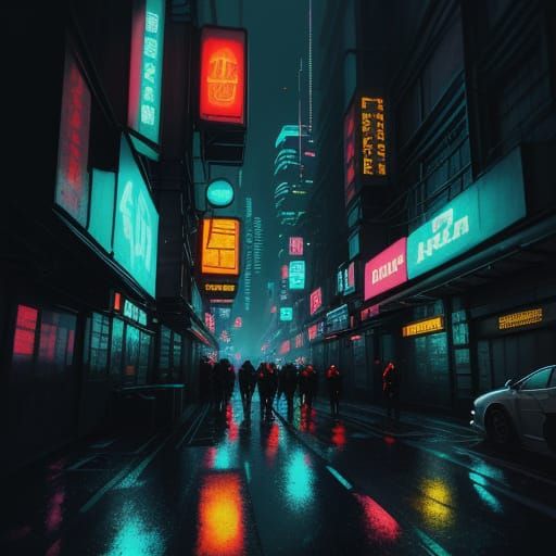 Cyberpunk Cityscape with Flying Vehicles in Neon Lights